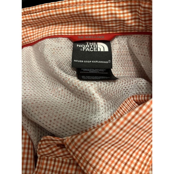 The North Face Mens Short Sleeve Button Up Shirt Size Lg Orange Gingham Check - Picture 4 of 4